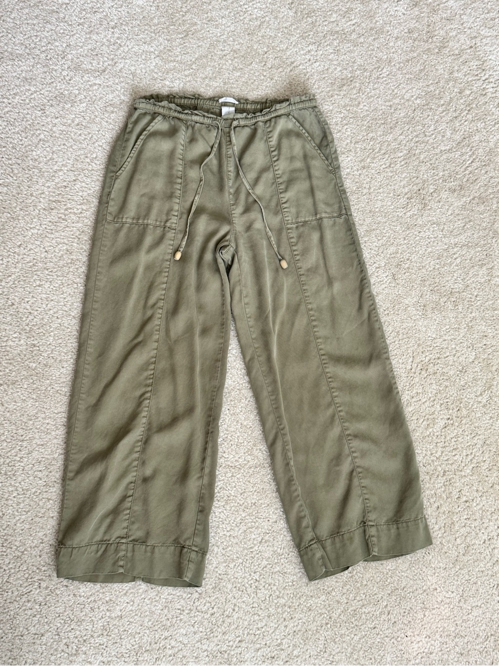 🔹 Joie Soft Lyocell Wide Leg Crop Pants Size Small Olive Green - Picture 2 of 6